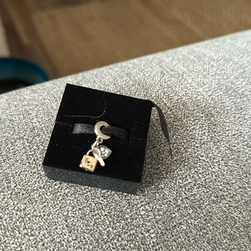Two-tone Key, Padlock & Heart Triple Dangle Charm NIB